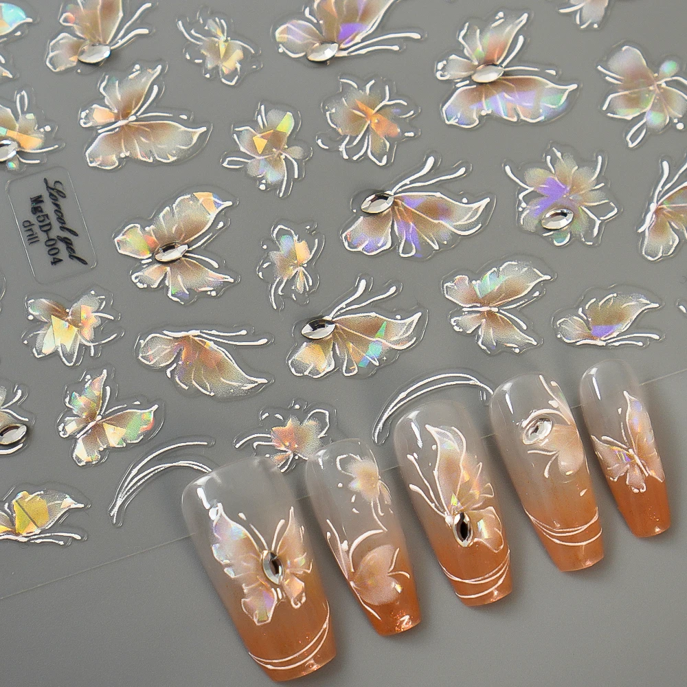 Laser Butterfly Pattern Nail Art Sticker Self Adhesive Nail Decorations Luxury 3D Butterfly Nail Sticker
