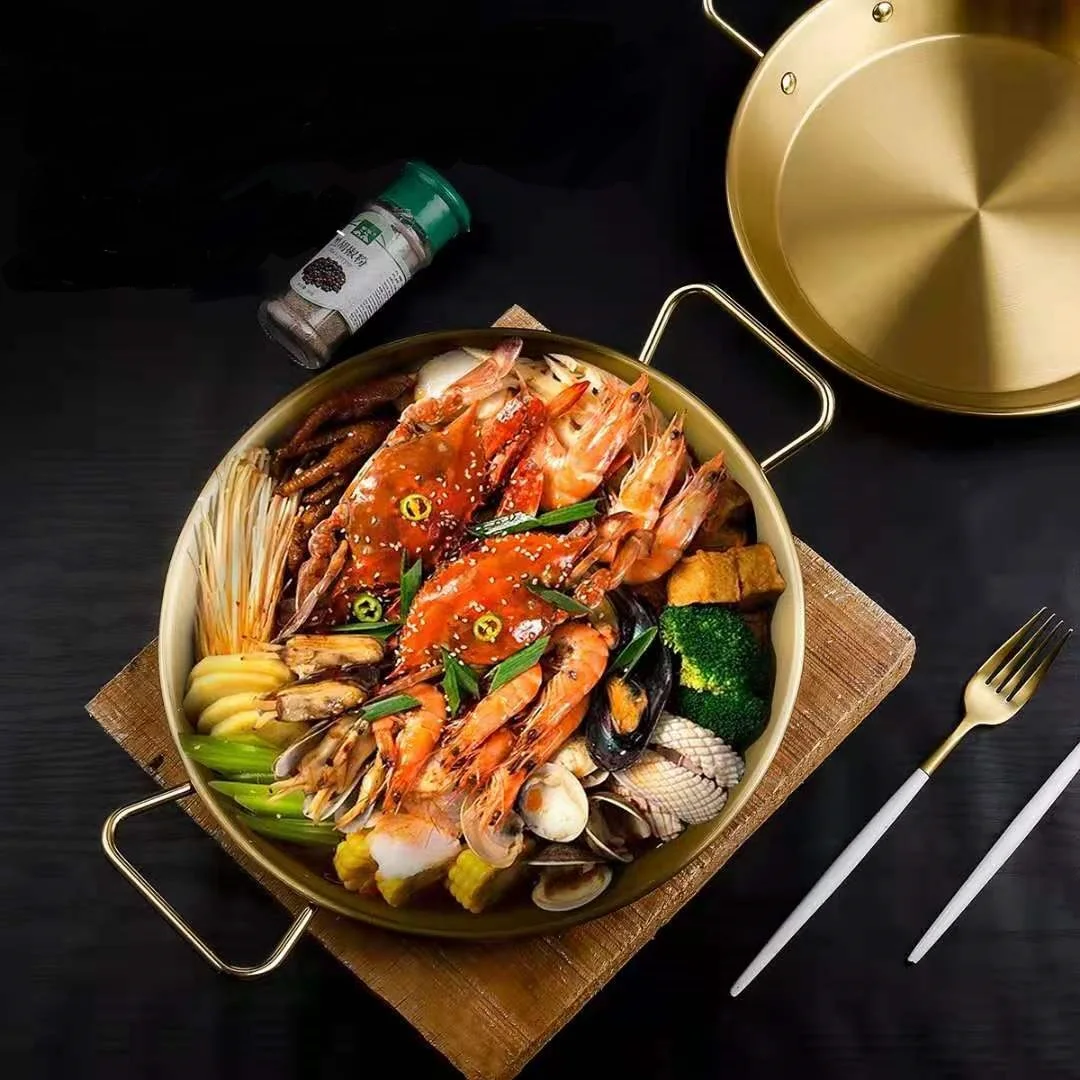 New HOT SALE Korea quality frying pan stainless steel spanish seafood lobster dish paella pans