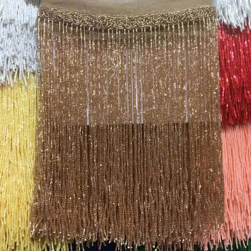 30 cm width  bugle beads fringe tassel trims chain for dancing dress in champagne