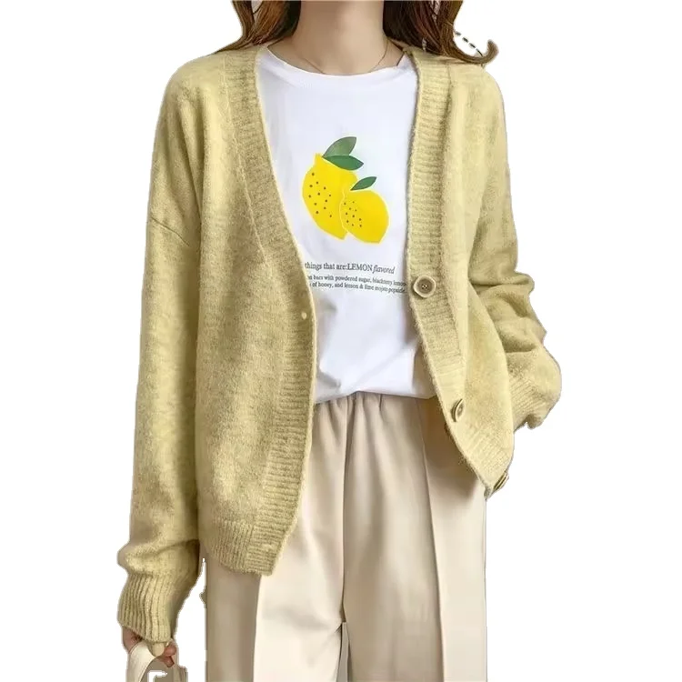 Spring Popular Lazy Wind Long Sleeve Casual Solid Color Thin Comfortable Knit Sweater Cardigan Women