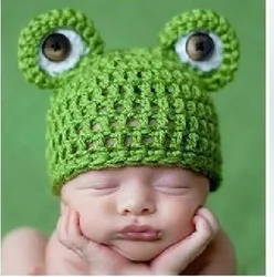 Newborn Photography Props Baby Hat Crochet Baby Green Frog Costume Caps Knitted Photography Photo Props Accessories