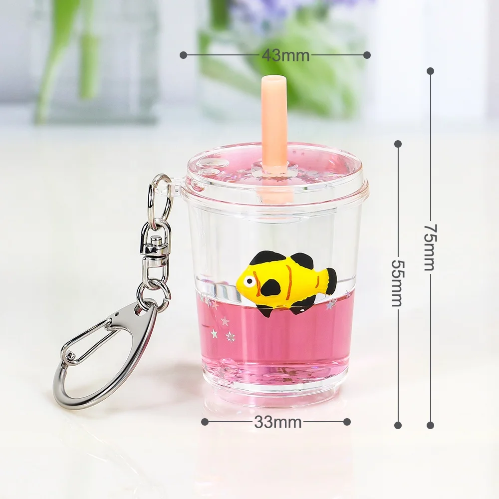 Aquarium Water Liquor Fluid Floating Keychain Tapioca Flotage Boba Bubble Milk Tea Keyring Aqua Key Holder Aquarium Key chain