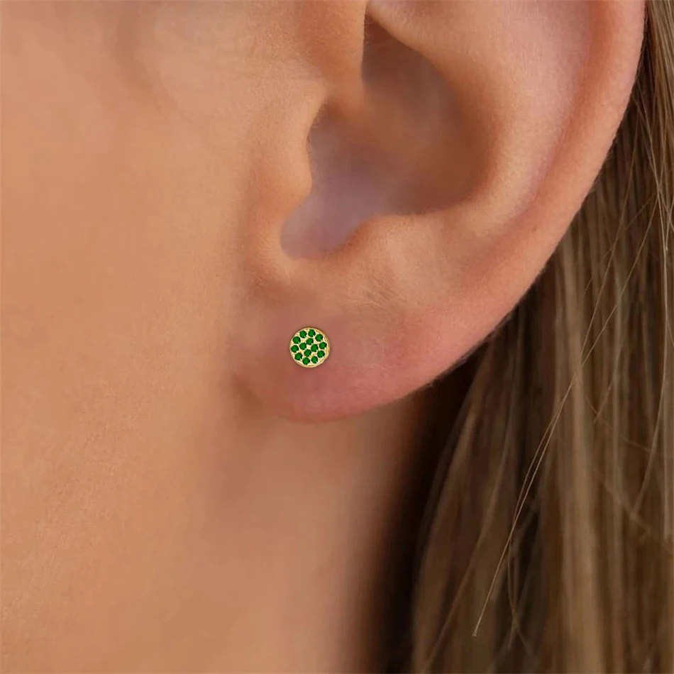 INS Stainless Steel 14K Gold PVD Plated 5MM CZ Stone Birthstone Disc Earrings Titanium Steel 12Months Zircon Plate Stud Earring