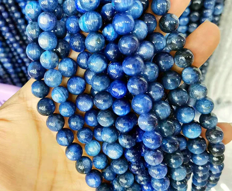 Wholesale Natural Smooth Charm Gemstone Higher Quality  Kyanite Round Loose Stone Beads For Jewelry Making