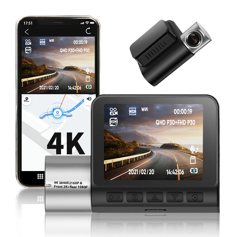 4K Dash Cam» и встроенным модулем Wi-Fi камера приборной панели автомобиля рекордер UHD 2160P 170 широкоугольный объектив WDR (широкий динамический диапазон ночного видения с помощью приложения на телефоне быстрая для грузовых