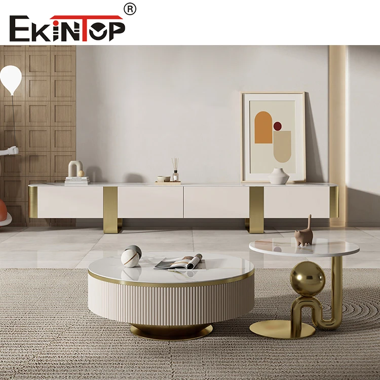 Ekintop luxury living room tv table cabinet tv stands console metal frame coffee table and tv cabinet combination