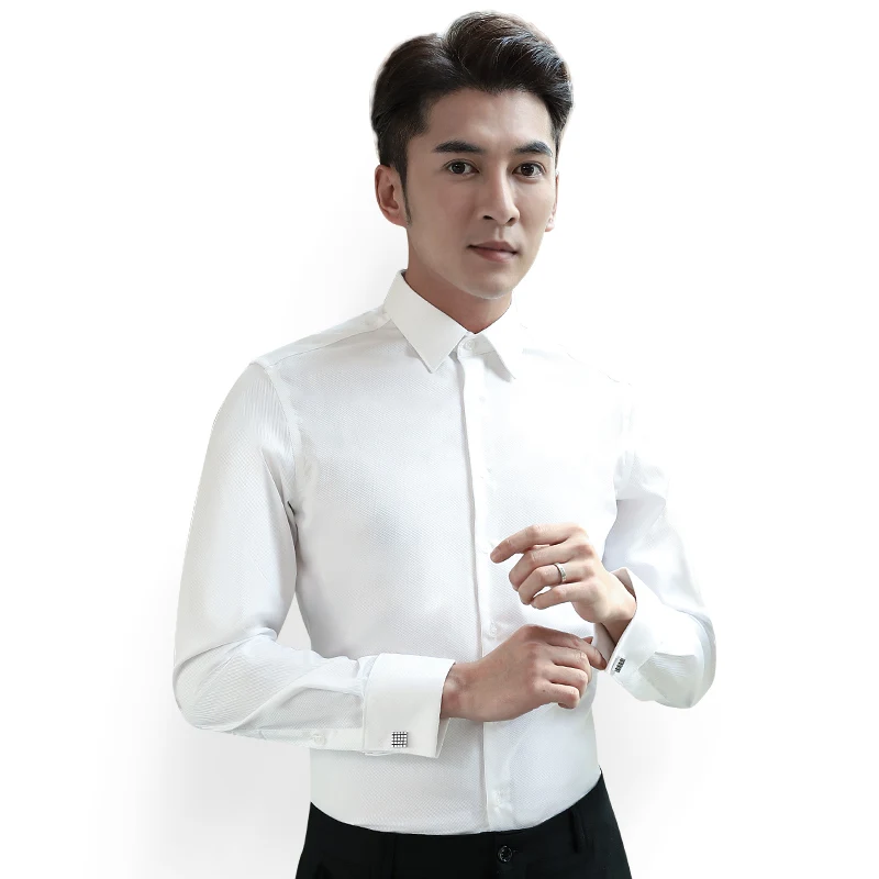 
High Quality Classic Collar Non-Iron Twill White Cotton Men Dress Shirts Customized 