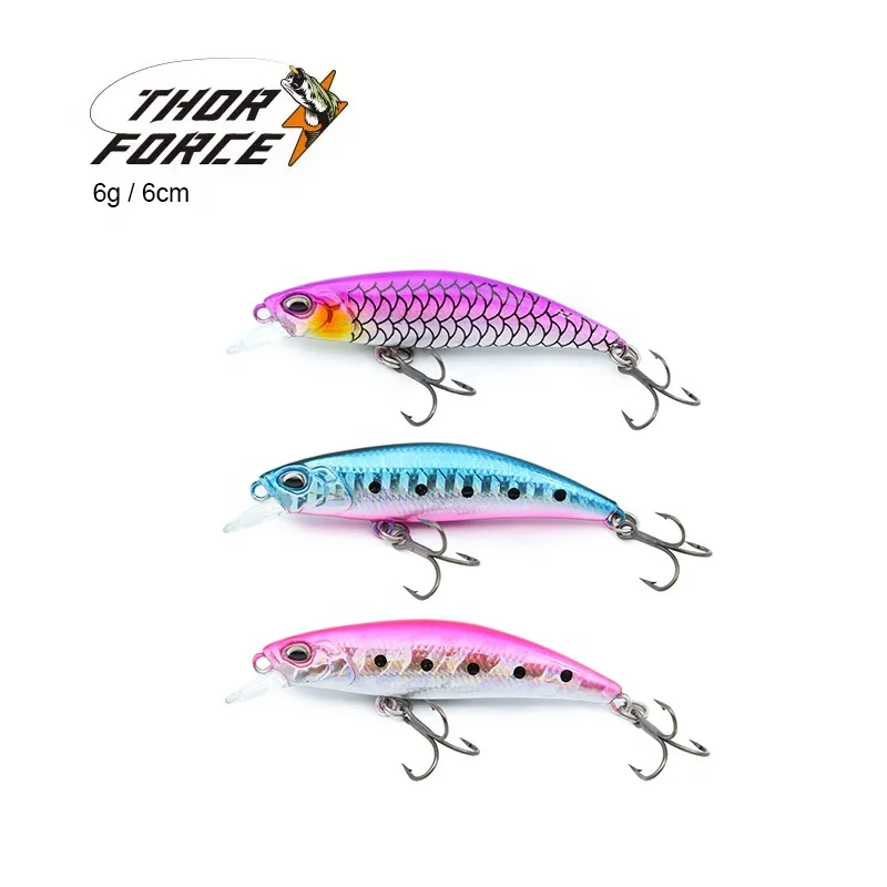 THORFORCE Minnow Lure 6g Realistic Jerkbait Sinking Hard Baits with Treble Hook Deep Shallow Diving Fishing Lures