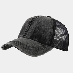 New High Profile Washed Distressed Blank Trucker Cap Mesh Hats Wholesale Custom Logo 6 Panel Mens Plain Trucker Cap Hat