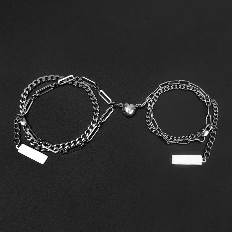 Punk Style Best Friend Bracelet For Women Aesthetic Armband Silver Plated Couple Wrist Cuban Link Chain Bracelet
