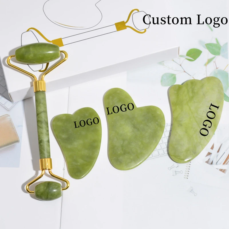 2022 massage products crystal manual face massager jade stone roller with guasha for skin rejuvenation beauty