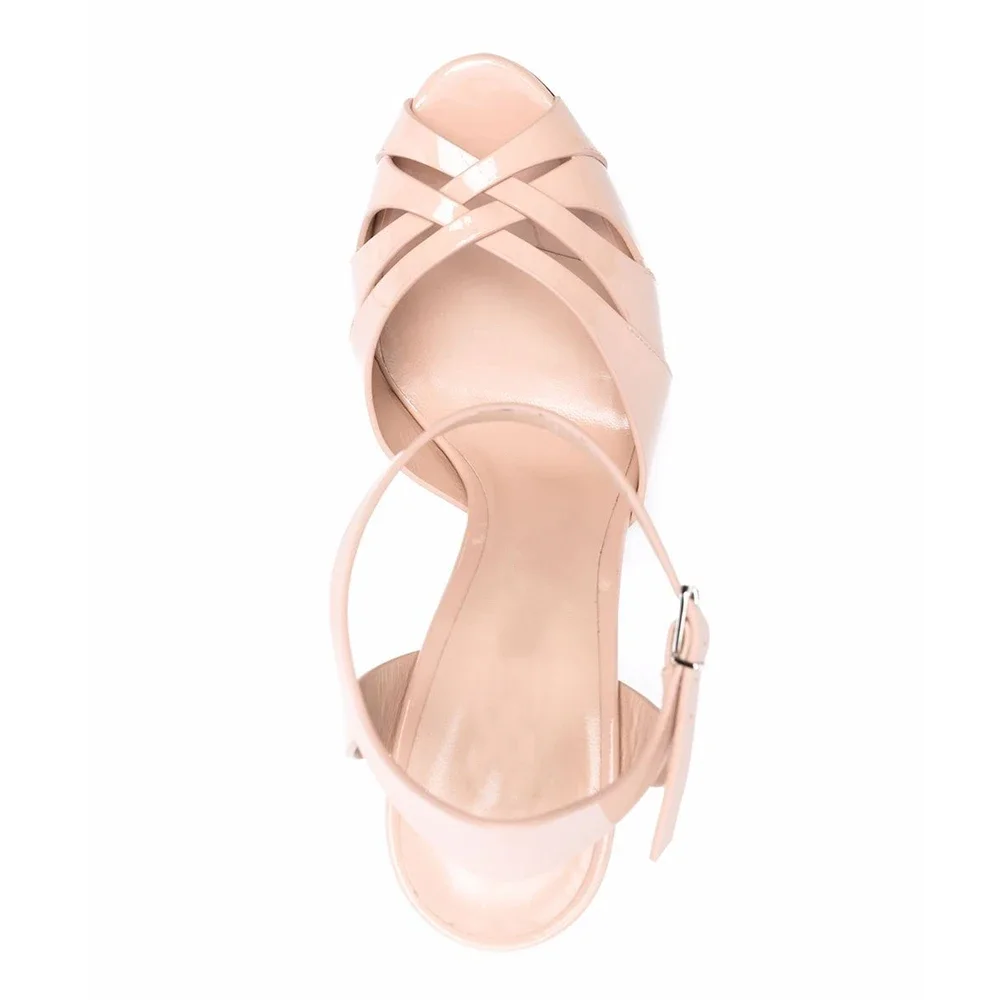 Trendy Girls Hot High Heels Shiny Leather Platform Stiletto Heel Peep Toe Buckle Strap Ladies Sandals Party Summer Women Shoes