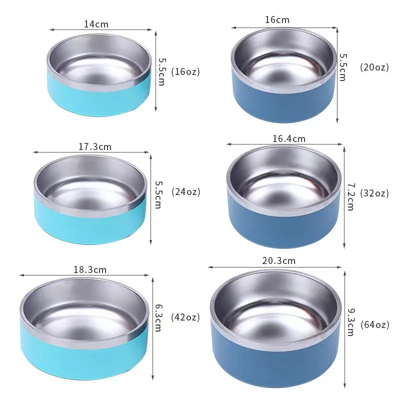 Manufacturer oem multi-colors Double Walled Non-Slip 304 Stainless Steel  pet dog bowl Pet Feeding 100oz
