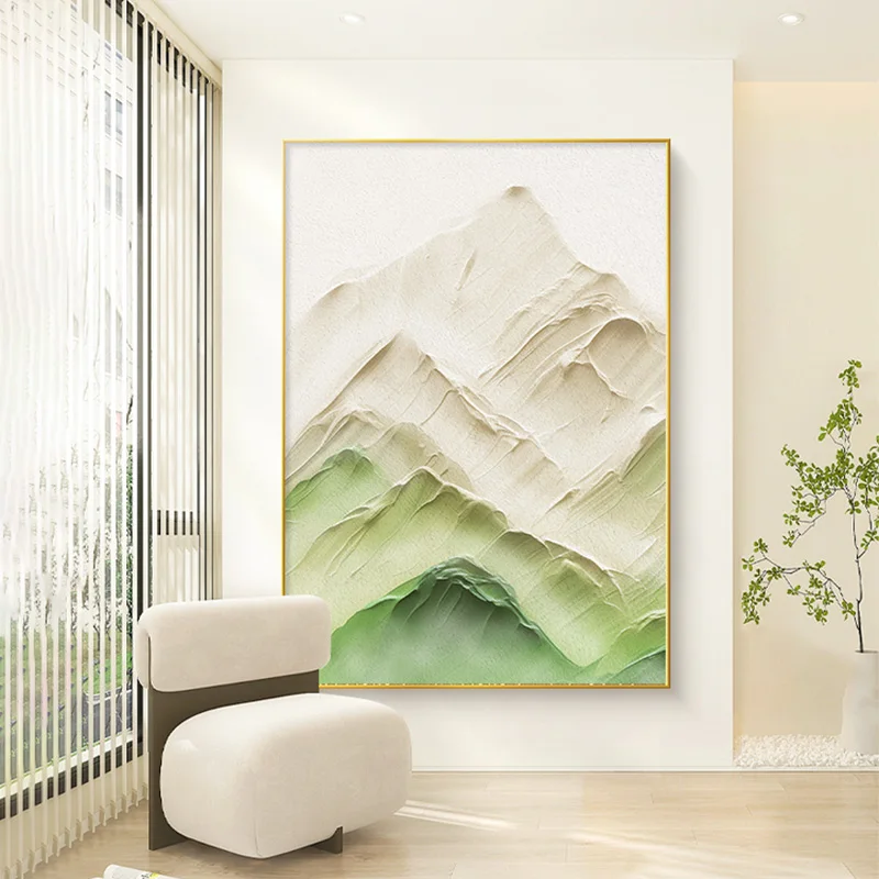 Minimalist art style snow mountain with frame thick texture bedroom hotel decorative painting