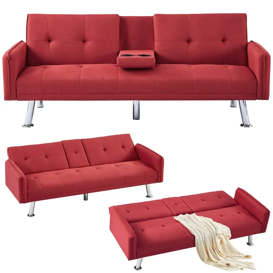 Fabric Tufted Sleeper Sofa Cum Bed with Cup Holders Lazy Futon Folding Couch Recliner Living Room Sofa Cama Convertible Sofa Bed