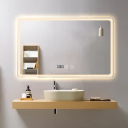 Hot sale hotel intelligent frameless illuminated bathroom mirror with led light