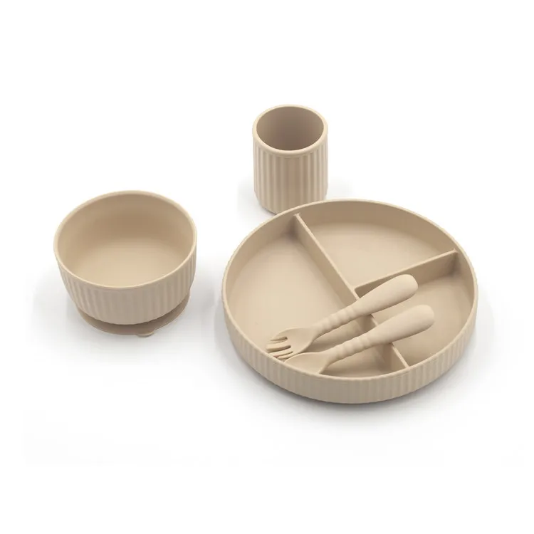Baby High Quality Silicone Tableware Baby Dinner Bowl Silicone Set Dishwasher Safe Baby Silicone Feeding Set