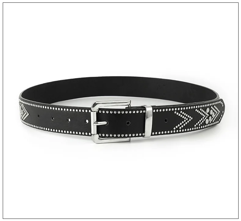 Wholesale Punk Rock Pyramid Riveted Fashion Square PU Leather Belt with Prong Buckle Personalized Design