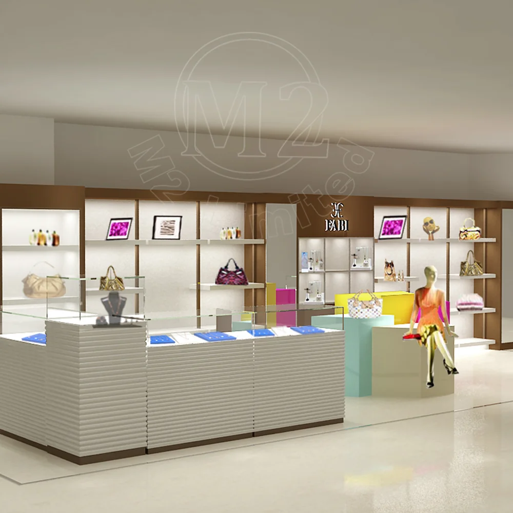 Shopping Mall Customized Fashion Garments Jewellery Handbag Shop Display Showcase Design