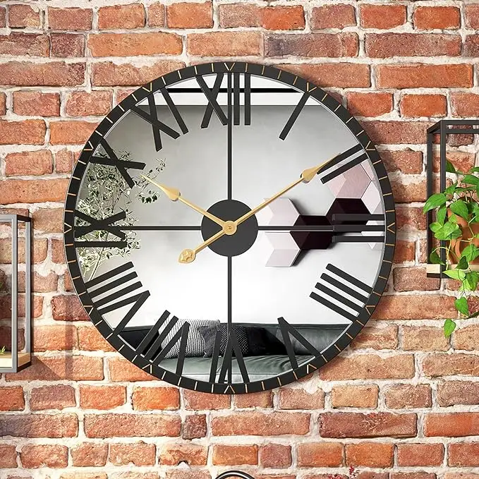 Large Vintage Retro Wall Decor Modern Antique Decorative Wall Mirror Metal Wall Clock Non Ticking Mirror