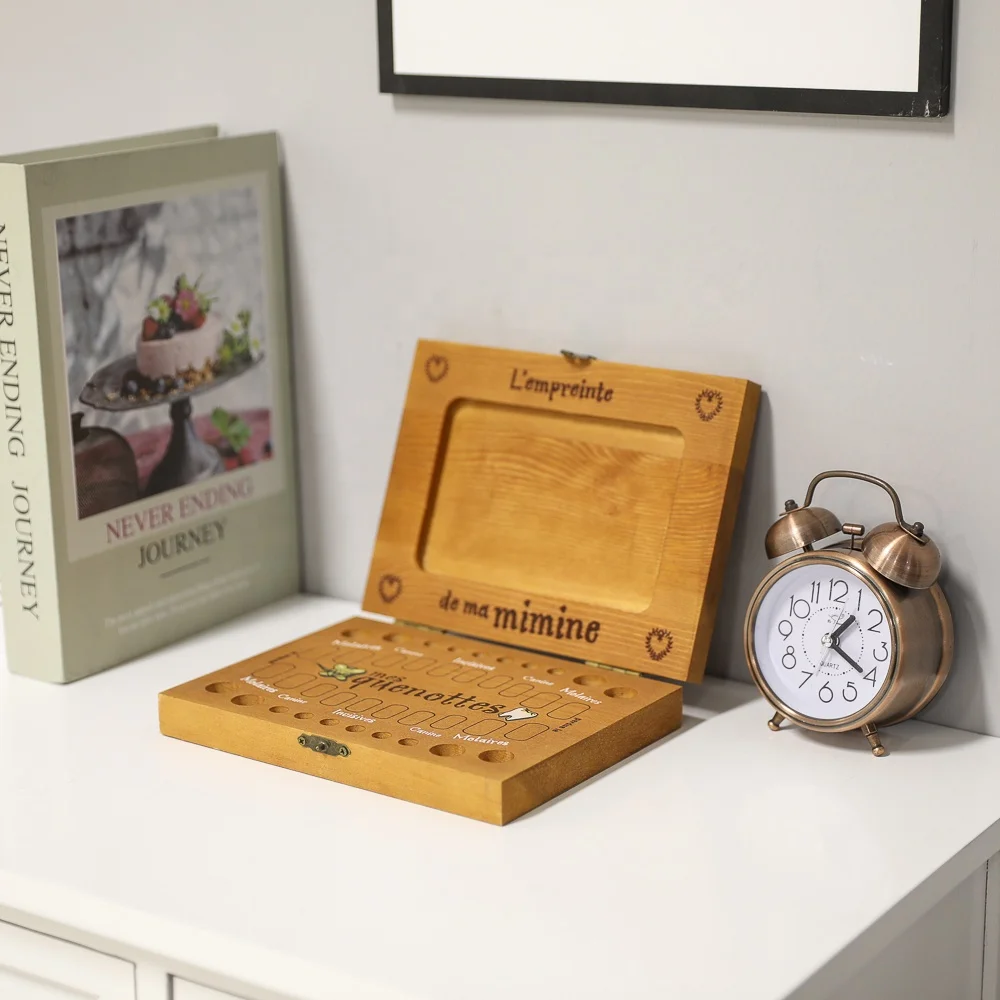 Handicraft farmhouse home gift wooden baby children tooth keepsake storage and saver box