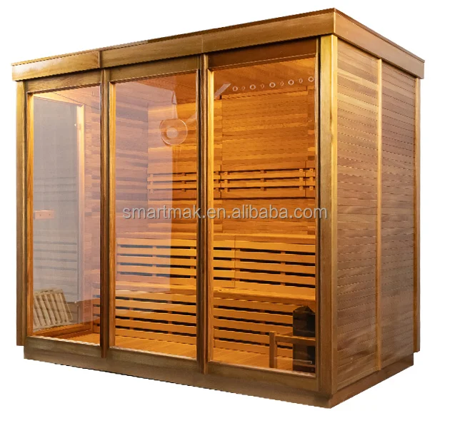 Canadian Hemlock Red Cedar Modern Box Outdoor Sauna Room For 6 Person