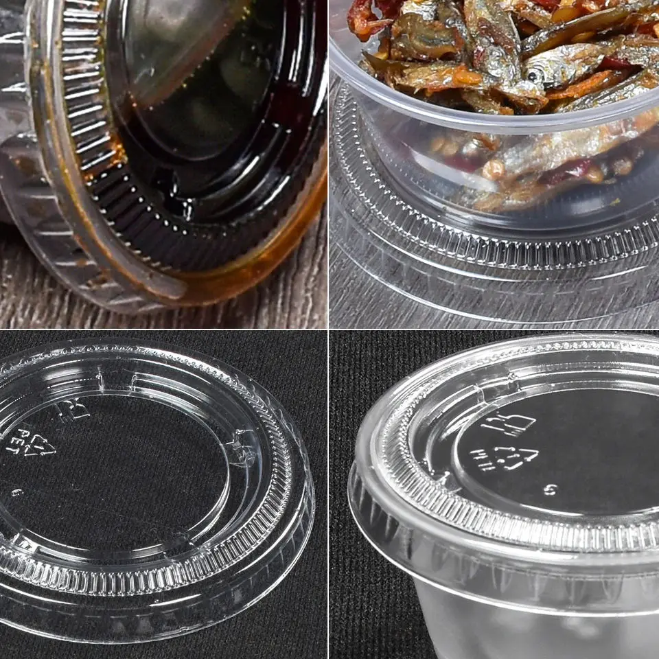 Disposable Clear Black Plastic PP 1/2/3/4 Oz Seasoning Sauce Container Cup With Lid Salad Dressing Condiment Cups Portion cups