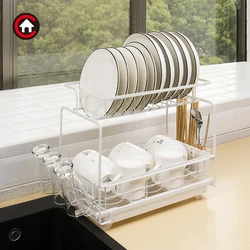 Двухъярусный выдвижной ящик, кухонный столешница, органайзер для хранения посуды, сушилка для посуды, подставка для посуды