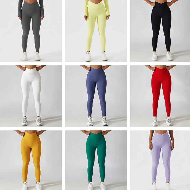 XW-BCK6391 Wholesalers High Quality Fitness Gym Wear Workout Sweatwear V Cut Pants Ribbed Breathable Custom Yoga Leggings Woman