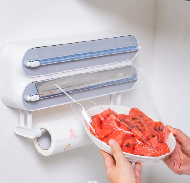 New Design Plastic Cling Film Cutter Kitchenware Cling Wrap With Slide Cutter. Strech Plastic Wrap Dispenser With Cutter