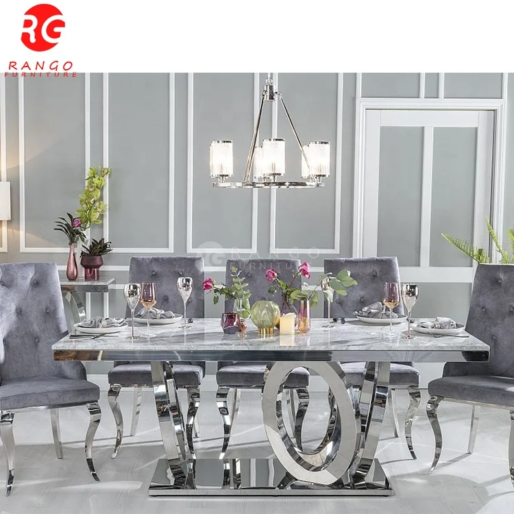 Luxury silver glass dining table dining table room furniture restaurant table dining room sets with 6 chairs