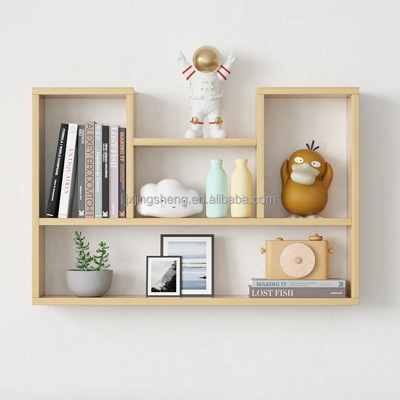 Multi-functional solid wood floating wall mounted partition handmade kids book shelf
