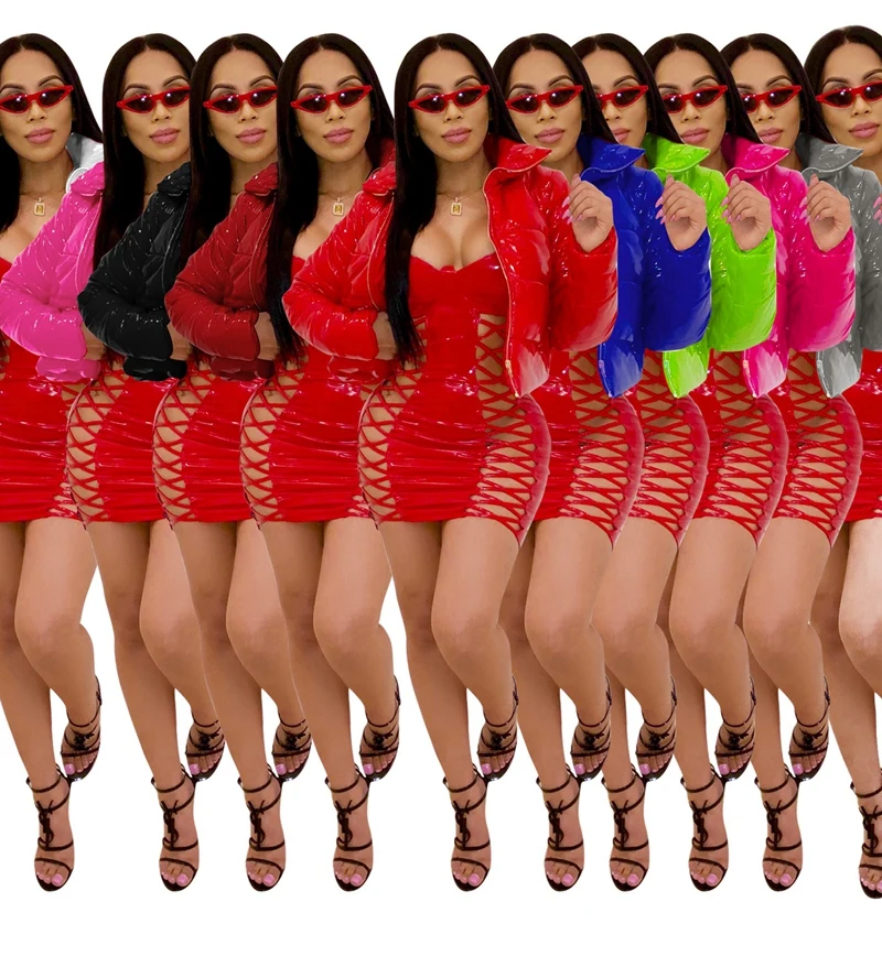 
Bright Shiny gold Winter Cropped Warm Parka Women Casual Fashion Clothes 2020 Long Sleeve Bubble Coat Puffer Jacket Outwears 