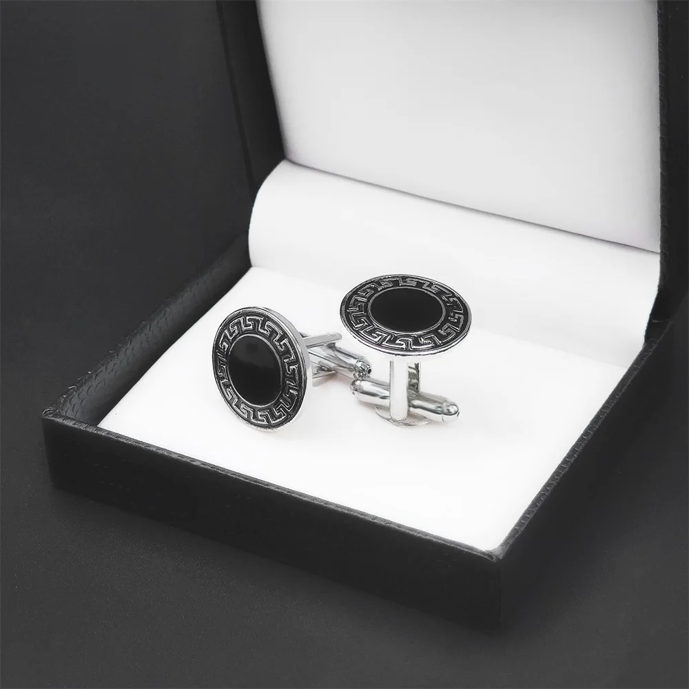 Luxury gold black silver Custom logo suit shirt studs metal custom button men cuff link tie and cufflink set for men shirt