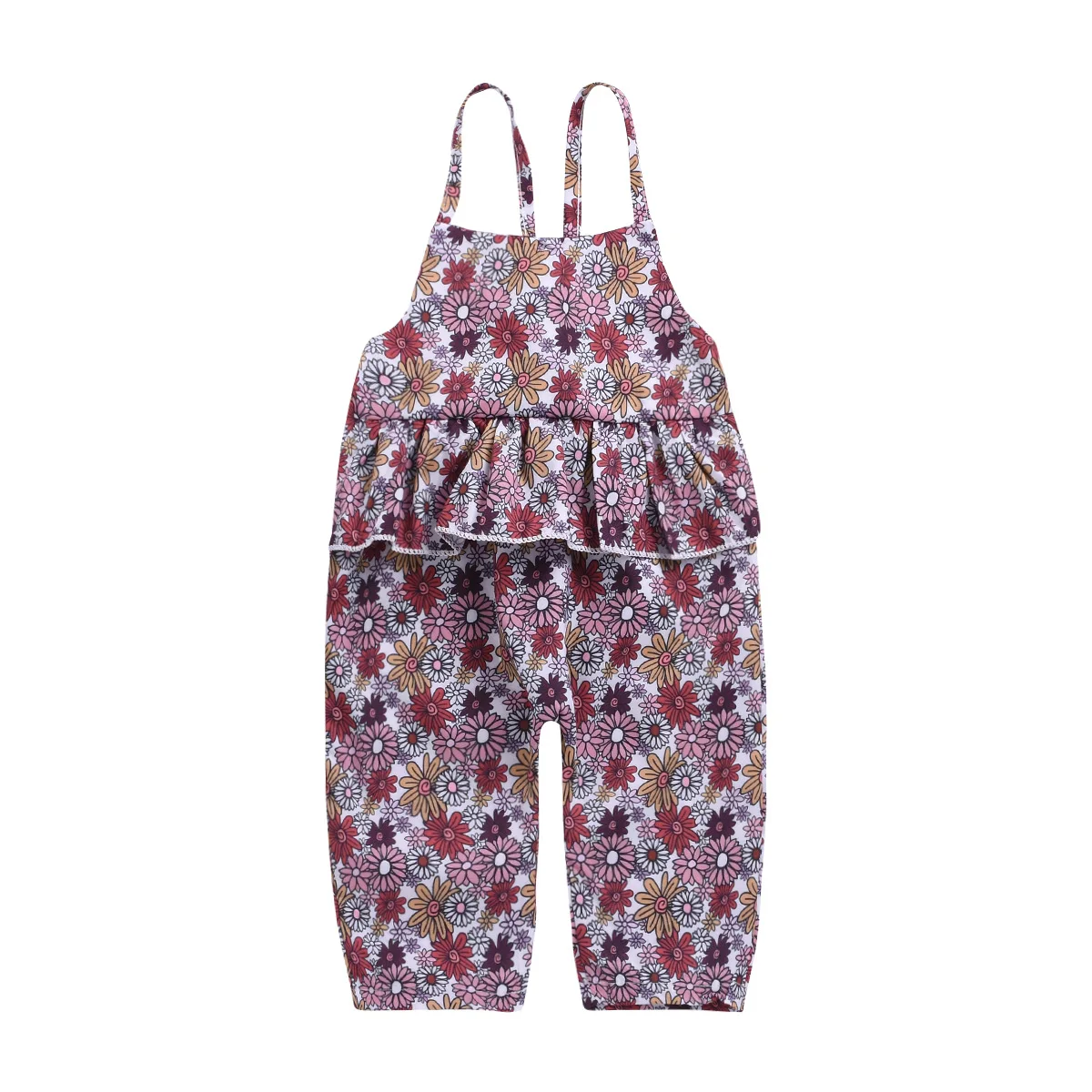 
wholesale summer children clothing floral sleeveless thin strap baby girl bodysuit rompers pants 