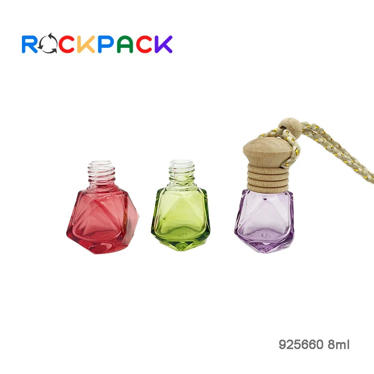 8 мл декоративные красочные стеклянные подвесные автомобильные флаконы для духов с деревянной закручивающейся крышкой