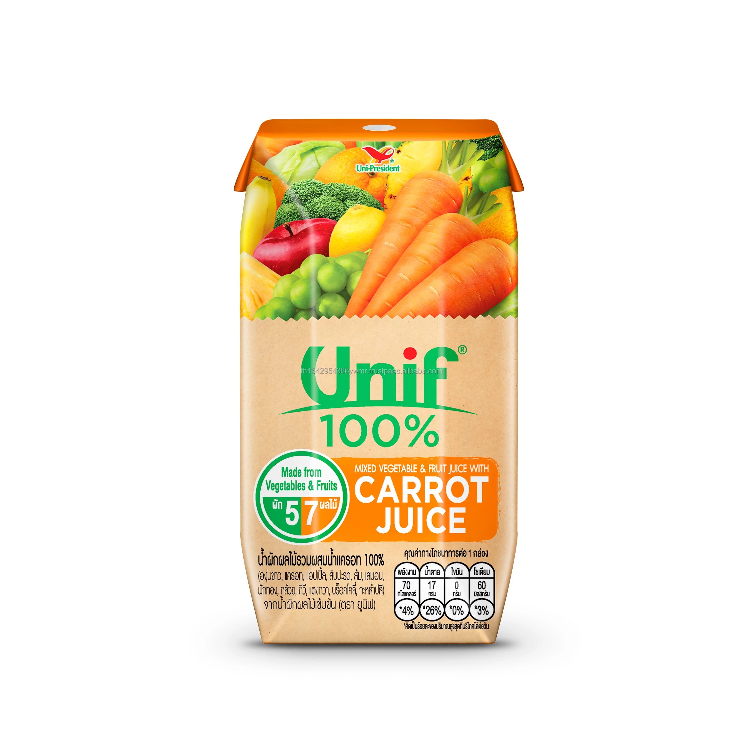 UNIF 100% / Carrot (size200ml)/ Fruit Juice fruit & Vegetable Soft Drinks  Fresh Healthy Thailand Top Brand