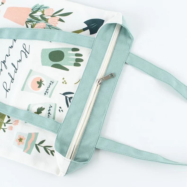 Eco- friendly reusable Color printing canvas cotton shopping tote bag for women canvas