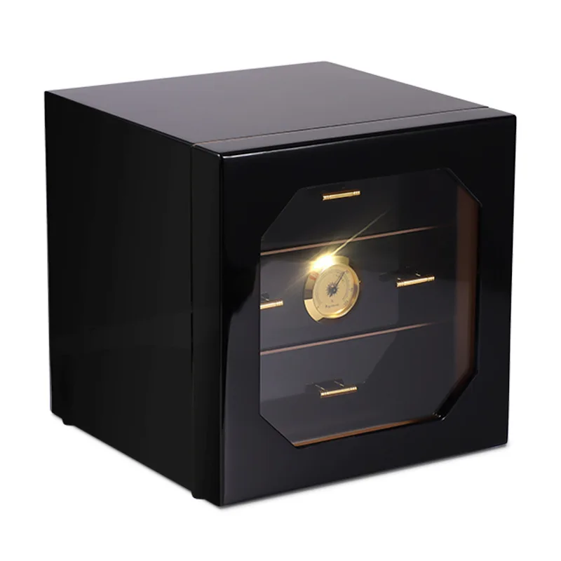Luxury 3 Layer Drawer Black Piano Paint Cedar Wood Cigar Holder Box Cigar Cases/Humidors Cabinet