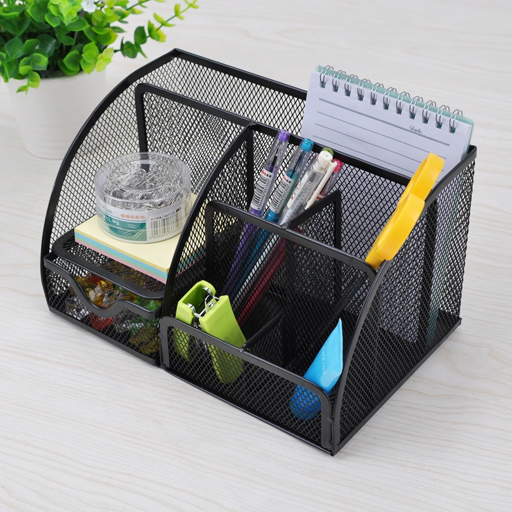 Square Multifunctional  Metal Mesh Desk Accessories Storage Box Metal Mesh Storage Holders Racks