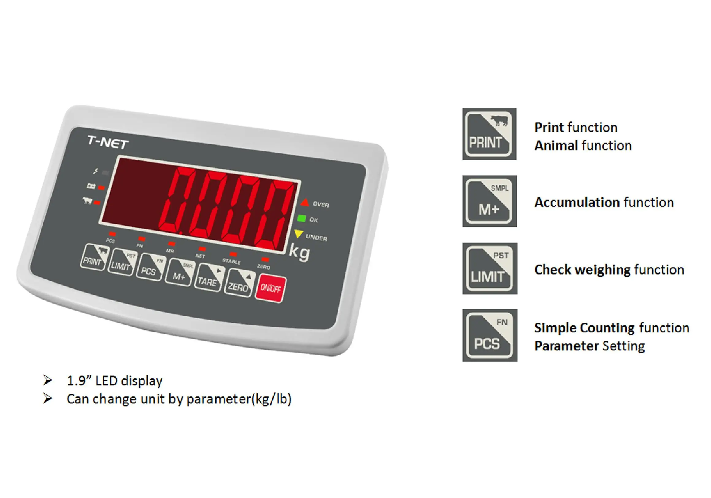 T-Scale CE, OIML  LED ABS plastic Weighing Indicator VW