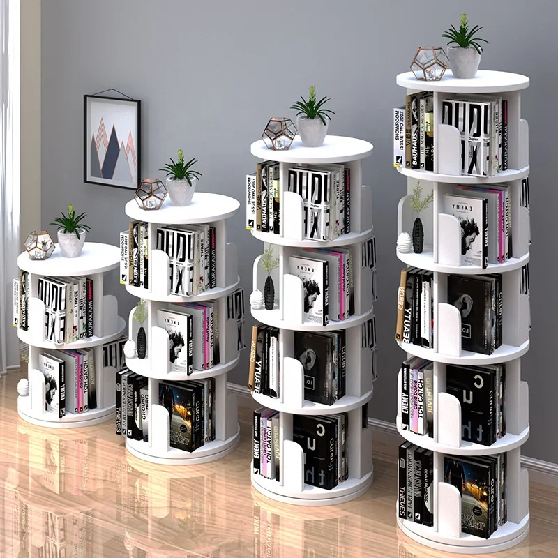 
high quality 360 Degree multi store round sliding corner revolving book shelf Rotating Bookcase 
