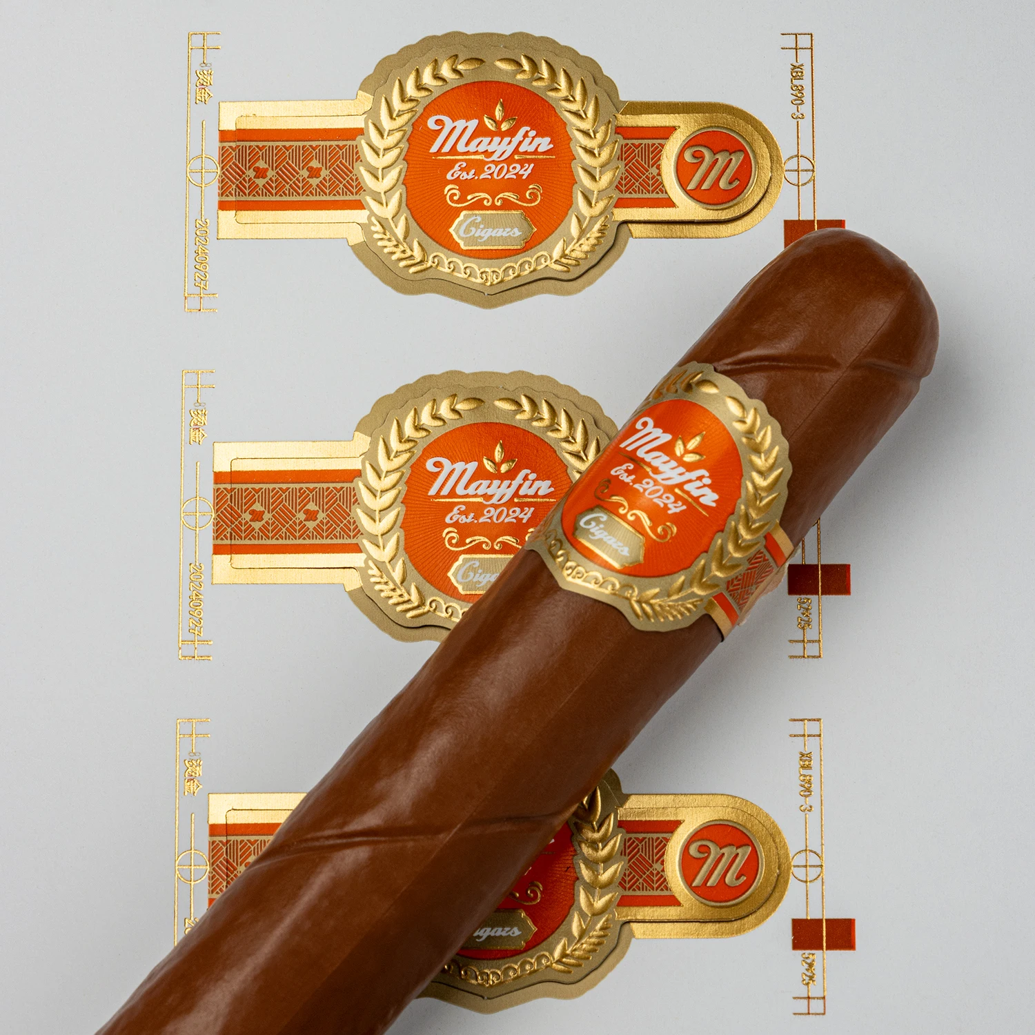 Custom Art Paper Printing Personalized Non Glue Paper Cigar Band Ring Label Hot Stamping Gold Foil Embossed Cigar Bands