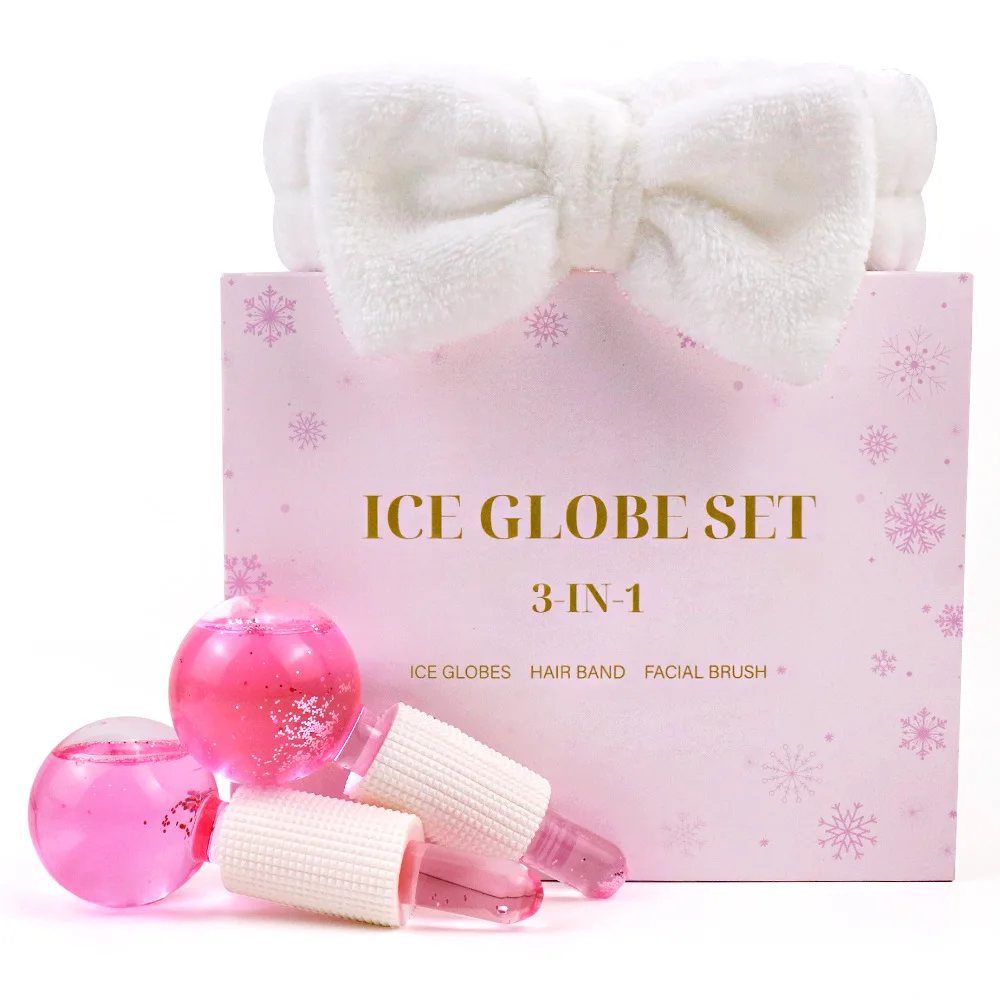 22 Wholesale Face Massage Cooling Glitter Magic Ice Globes Facial Roller 3 in 1 With Headband