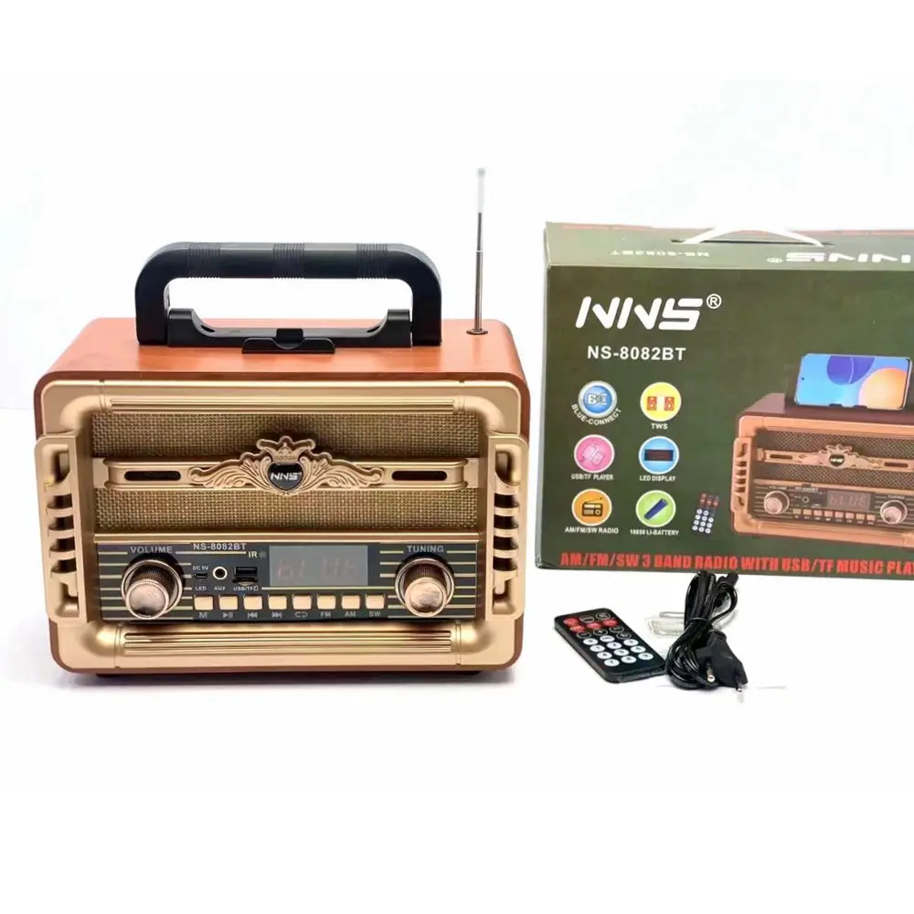 2022 Newest NNS wooden retro style remote radio portable vintage digital wood desktop speaker with am fm radio NS-8082BT