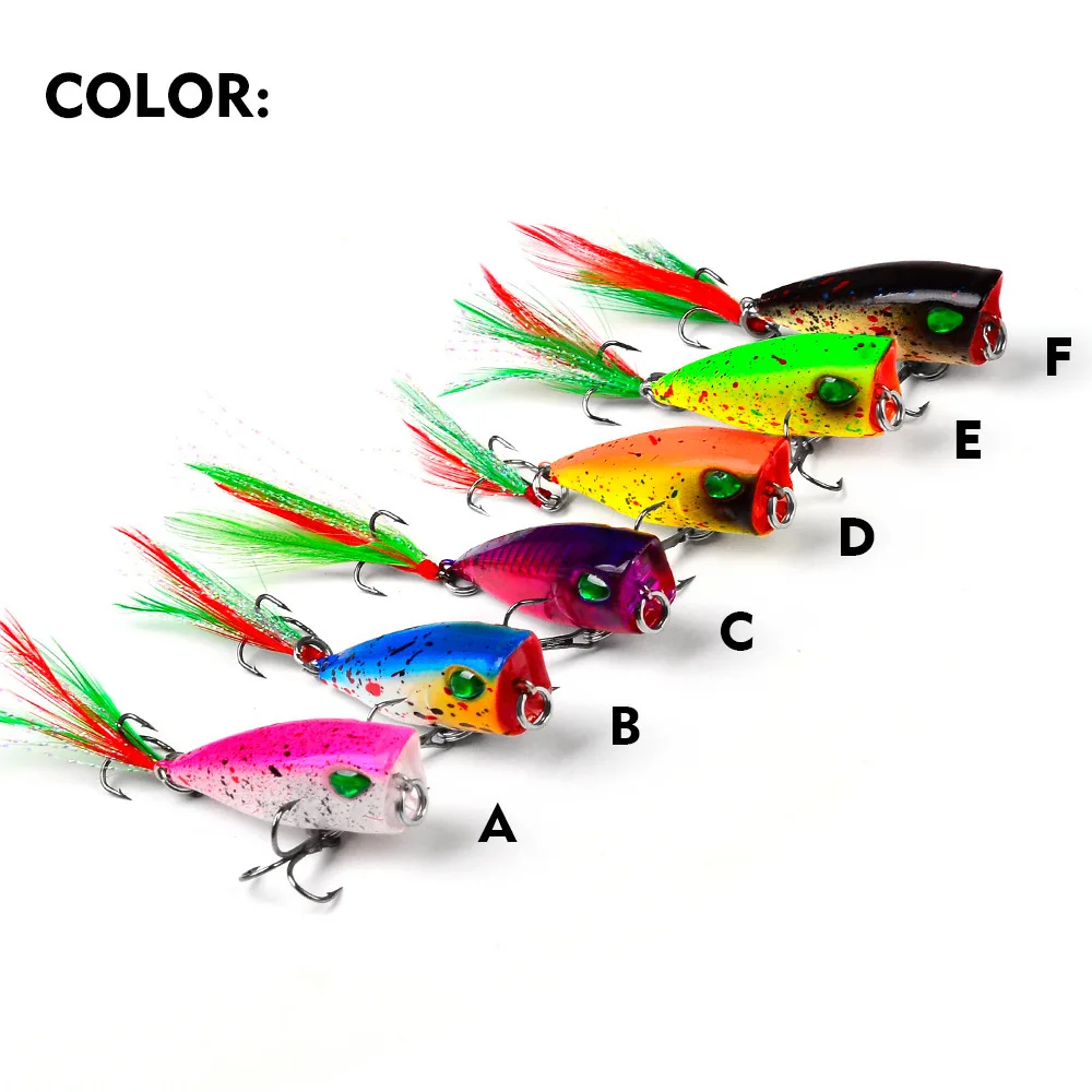 2022 new arrived saltwater popper Floating bass artificial bait 4cm 3.5g with Feathered Bionic Bait popper bait