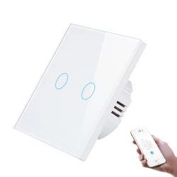EU / UK Type Glass Panel Wifi Touch Switch CE RoHS Approval 2 Gang Button Tuya App Smart Life Intelligent Wall Touch Switch