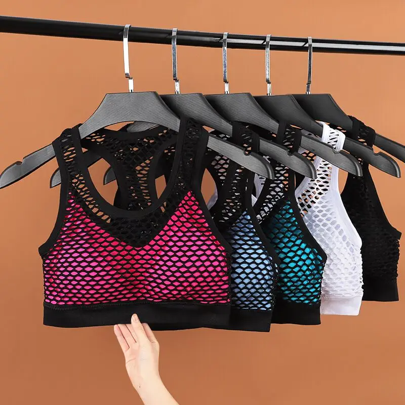 Сетчатый спортивный бюстгальтер с вырезами, спортивный топ, бесшовные бюстгальтеры для фитнеса и йоги, женский топ для тренажерного зала, мягкий жилет для бега, ударопрочный укороченный топ пуш-ап