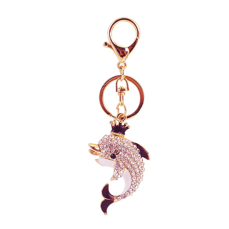 Factory Euramerican Rhinestone Animal Dolphin 3D Metal Keytag Creativity Car Bag charm Pendant Crystal Dolphin Keyfob