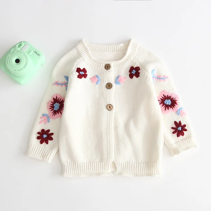 
2019 autumn winter baby girl knitted cardigan children florall knitting outwear coat 